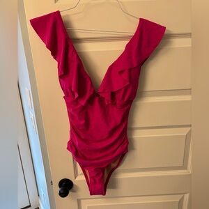 NWT - Jcrew Ruched ruffle one-piece swimsuit in Fuchsia.